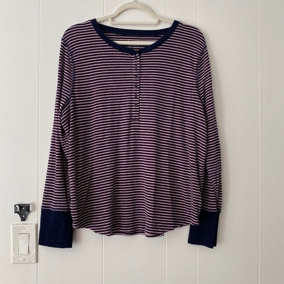 Pink and navy striped long sleeve Gap ribbed henley top size XXL - Picture 1 of 11